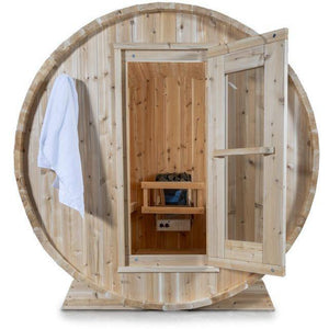 Dundalk 4 Person White Cedar Harmony Outdoor Barrel Sauna CTC22W - Zen Saunas