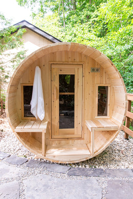 Dundalk Canadian Timber White Cedar Tranquility Outdoor Barrel Sauna CTC2345H - Zen Saunas