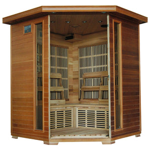 HeatWave Whistler 4-Person Cedar Corner Infrared Sauna w/ 10 Carbon Heaters - SA1320 - Zen Saunas