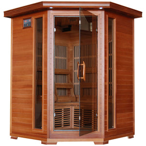 HeatWave 3-Person Cedar Corner Infrared Sauna w/ 7 Carbon Heaters - Zen Saunas
