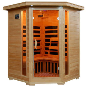 HeatWave Santa Fe 3-Person Hemlock Corner Infrared Sauna w/ 7 Carbon Heaters - SA-2412DX - Zen Saunas