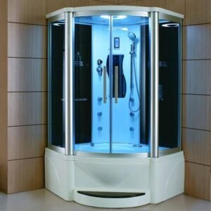 Mesa 609P Steam Shower With Jetted Tub - Blue Glass. - IN STOCK