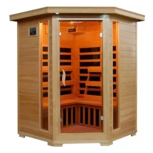 HeatWave Santa Fe 3-Person Hemlock Corner Infrared Sauna w/ 7 Carbon Heaters - SA-2412DX